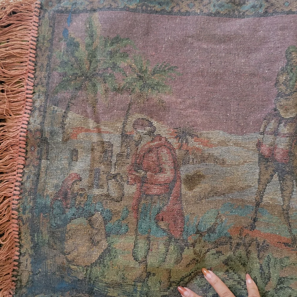 Vintage Tapestry with Camels and Desert Scene
